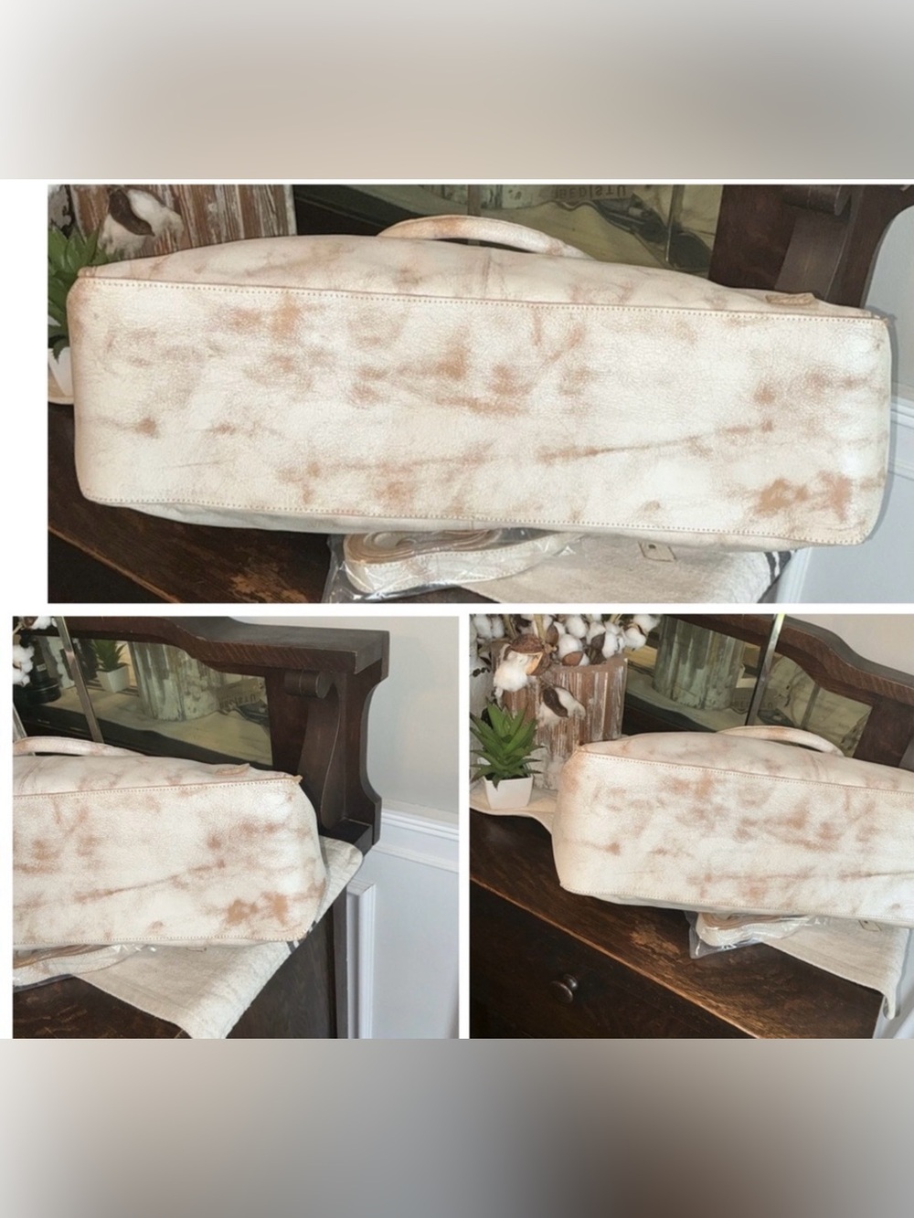 BED|STU Rockaway  Cream & Tan Tie-Dye Leather Tote with Top Handles - Picture 8 of 16